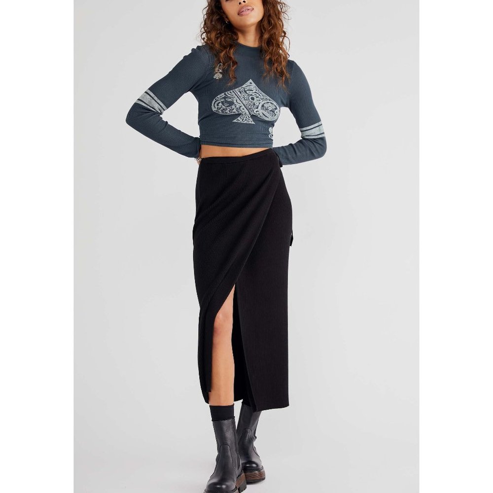 NWT Free People Borderline Midi Skirt / Black